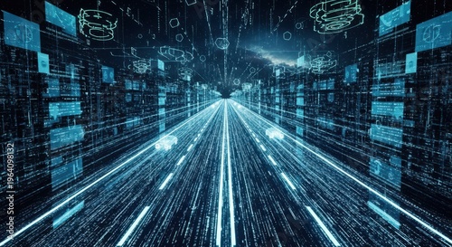 Digital road Digital Code road concept 3d illustration