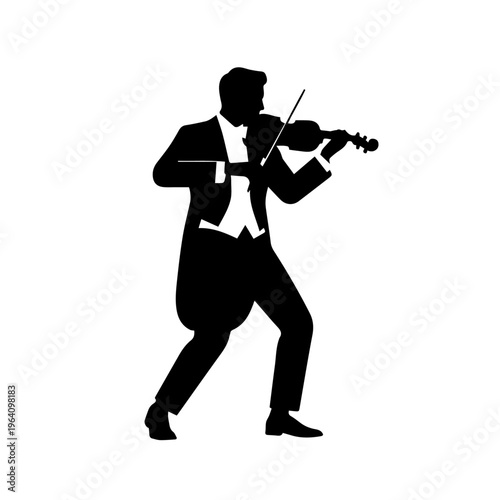 Silhouette of a professional male violinist in formal tuxedo
