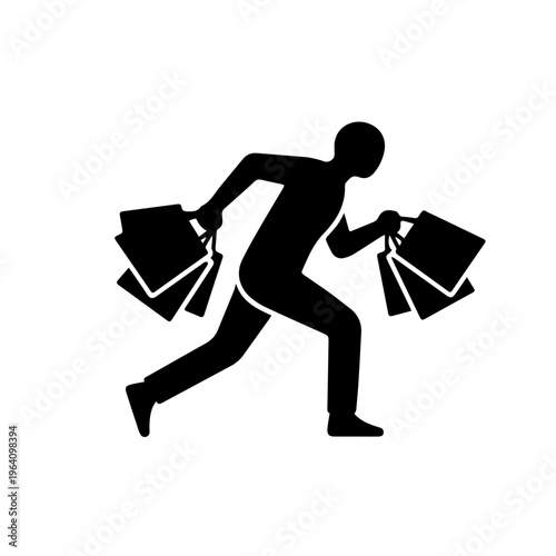 Silhouette of a Person Running with Multiple Shopping Bags