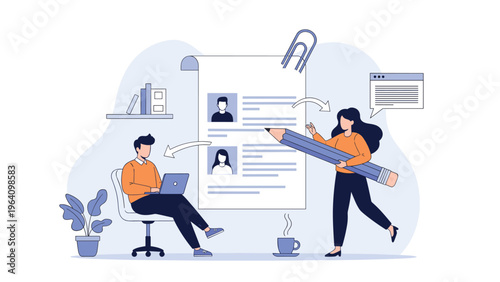 Human resources team reviews job applications and resumes to select the best candidates for a professional hiring and recruitment process.