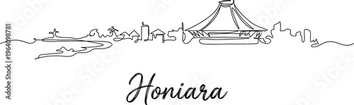 Honiara city skyline with National Parliament building continuous line drawing vector