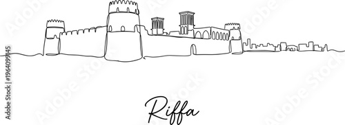 Riffa Fort skyline Bahrain city landmark continuous one line drawing vector illustration