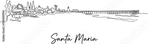 Santa Maria city skyline with ocean pier minimalist one line art vector
