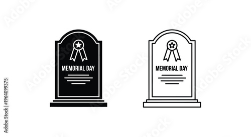 Memorial Day icons, tombstone graphics, black and white