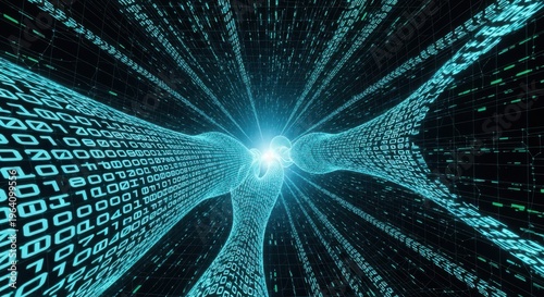 Sreaming data, binary data moving on a digital 3d space Digital Code concept