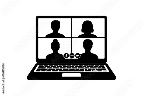 Online Meeting Silhouette – Video Conference Remote Team Communication Vector