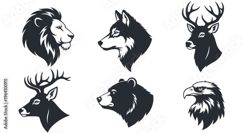 Black and white animal head icons.