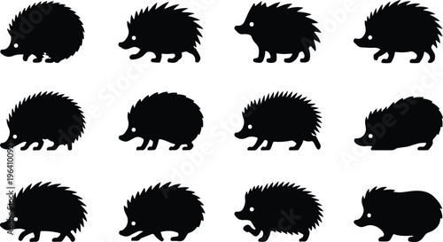 Hedgehog Silhouette Icon Collection Set