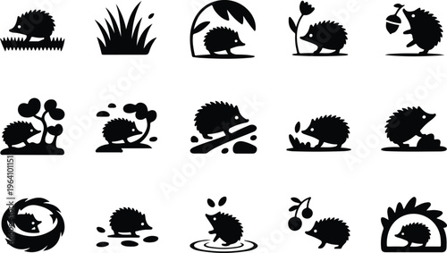 Hedgehog Silhouette Icon Collection Set