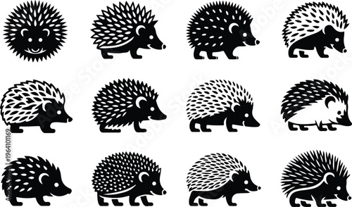 Hedgehog Silhouette Icon Collection Set