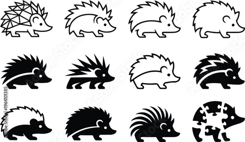 Hedgehog Silhouette Icon Collection Set
