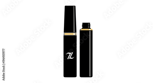 Black and gold cosmetic tubes on white background.