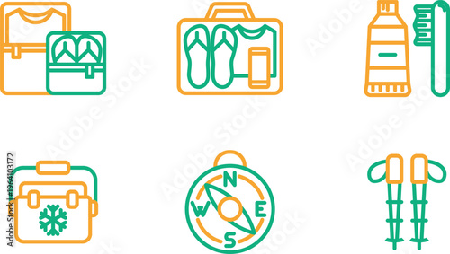 Colorful outline icons representing travel and outdoor essentials