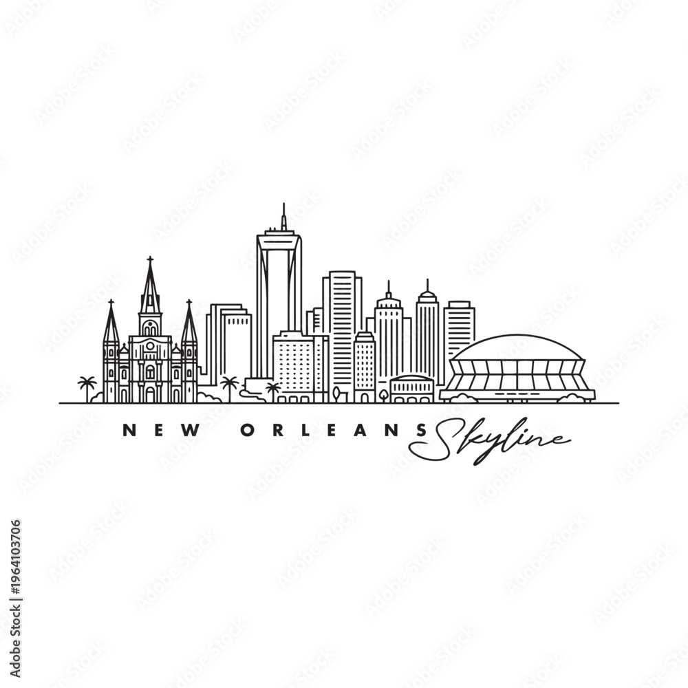 Fototapeta premium New Orleans Skyline Line Icon – Minimal Black Outline Cityscape Vector