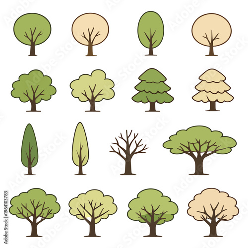 Simple Tree Icon Set Flat Nature Forest Plant Vector Collection