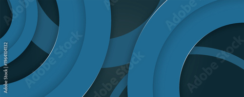 Dark abstract background with overlapping geometric circles. Minimalist design with sparkling light line decoration. Trendy concept with modern shadow effect. EPS. 3