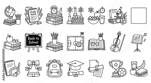 Collection of school supplies and educational items for learning and study.