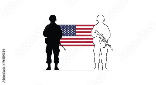 American soldiers, patriotic vector, military icons, USA flag