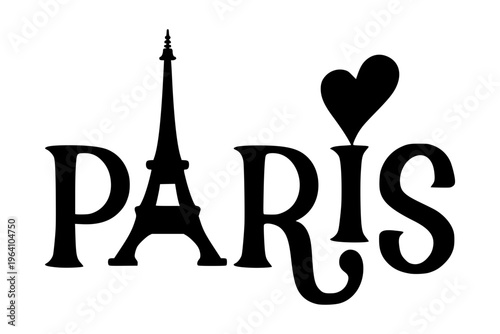 Paris graphic design with Eiffel Tower and heart vector illustration
