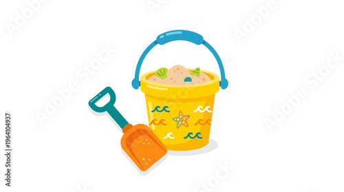Yellow Sand Bucket and Shovel for Beach Fun.
