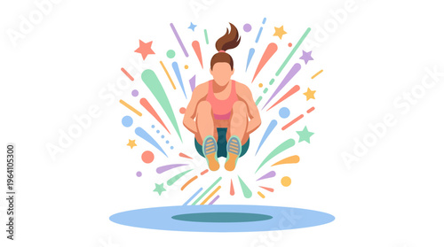 Young girl performing a tuck jump on a trampoline.