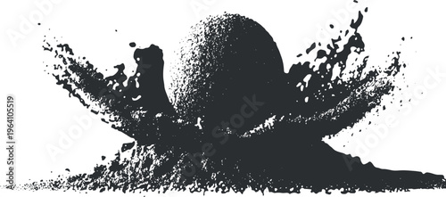 Black and white ink splash effect with a central rounded shape on a white background