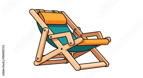 Wooden Beach Chair with Teal and Orange Fabric.
