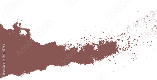 Brown paint splash texture with scattered particles on a white background