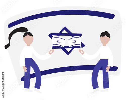 People holding Israel flag with large Israel flag in the background