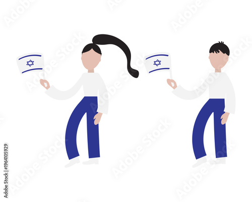 Man and Woman holding Israel flag, Blue White Israel Independence day vector design