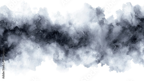 Horizontal abstract gray watercolor wash texture on white background