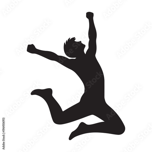 Silhouette of a Man Celebrating Victory with Arms Raised and Kneeling in Success