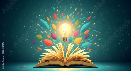 Creative idea concept with glowing light bulb and books