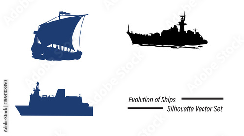 Maritime Transportation Icons: Historical and Contemporary Navy Ships Vector