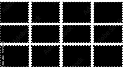 blank stamp frames with perforated edges in a clean grid a versatile graphic design element for creative projects and photo album ideas.