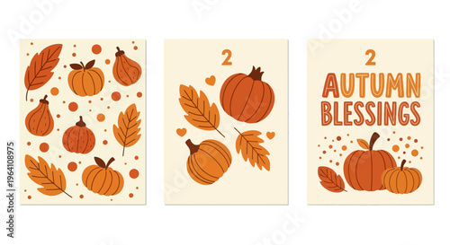 Autumn themed greeting cards with pumpkins.