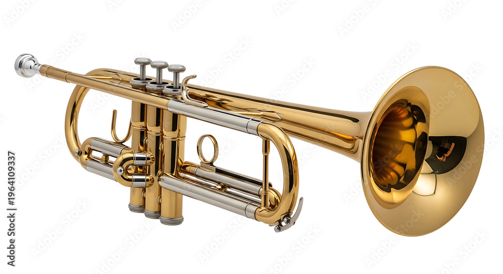 Obraz premium a trumpet a brass wind musical instrument isolated as orchestra instrument on white background.
