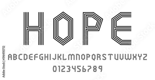 Set of alphabets font letters and numbers modern abstract design with lines vector illustration