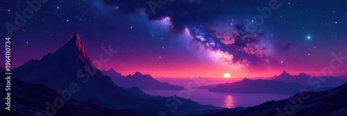 Jagged silhouettes of towering structures against a vibrant, star-studded night , photography, fantastic, horizon