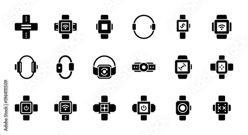 Smartwatch Icons Set: Modern Gadgets, Wearable Technology, Digital Devices, Connectivity Symbols