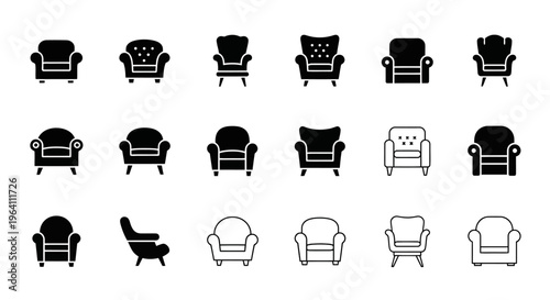 Collection of Armchair Icons: Modern and Classic Furniture Silhouettes