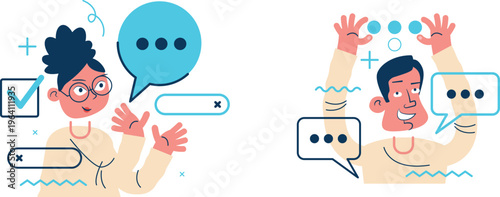 Diverse communication styles depicted through animated characters in conversations