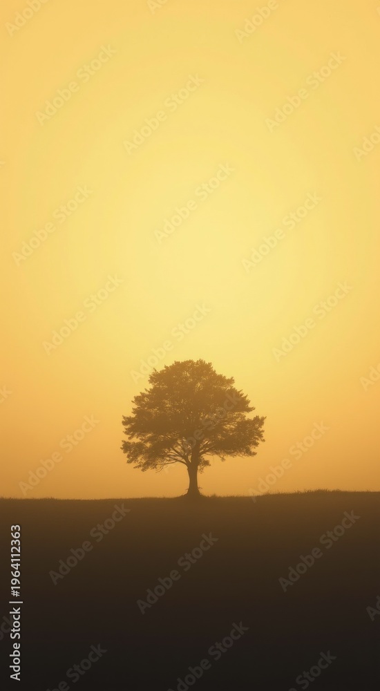Obraz premium Field with a tree in the middle of the sunset