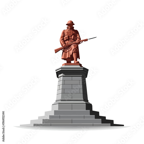 Vector illustration of an armed forces soldier statue on a stone pedestal, commemorating history.