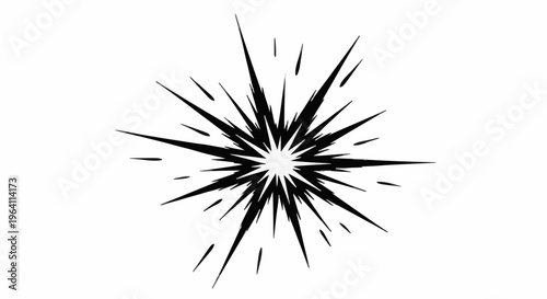Centered viewpoint of a black‑and‑white explosion graphic, radiating lines of energy and stark contrast, creating intense visual impact