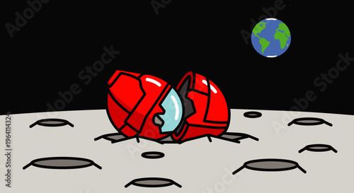 broken capsule crash landing on the moon surface with earth in space a visual of failed space exploration