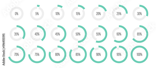 Set of circle percentage progress bar diagrams meters from 0 to 100 ready-to-use for web design, user interface UI or infographic - indicator with green