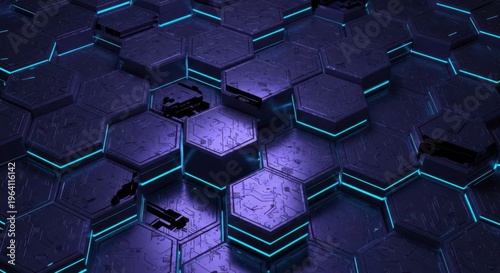 Hexagonal Abstract Technology Background. Hi Tech Sci Fi Hexagons Pattern 3d illustration