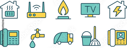 Illustrations of essential household and utility services icons