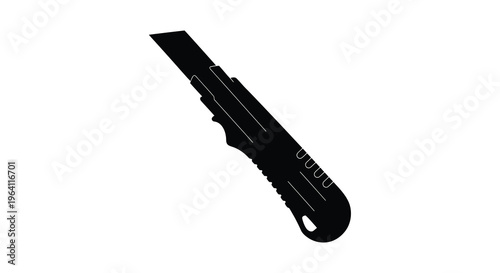 A black utility knife depicted in a striking minimalist silhouette